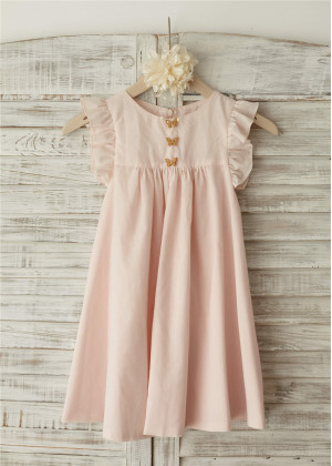 Flutter Sleeves Blush Pink Cotton Flower Girl Dress